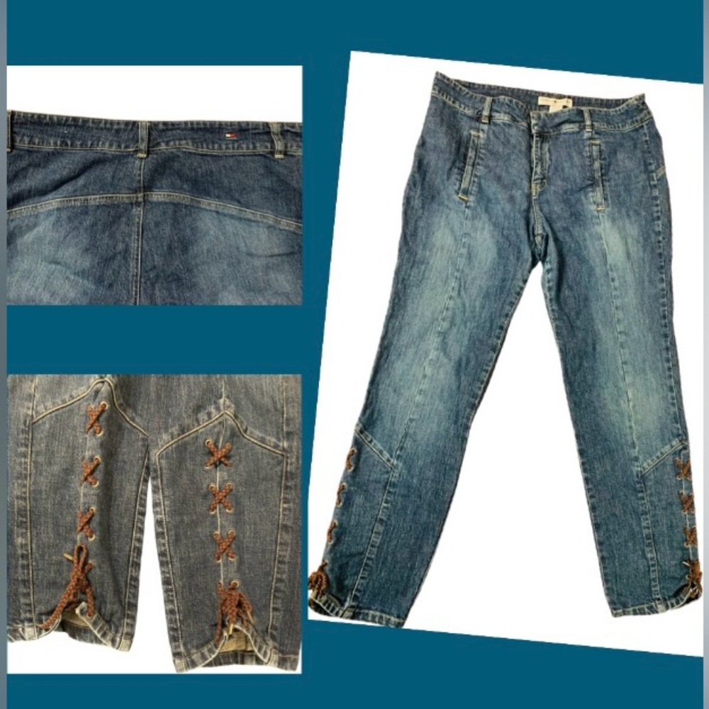 Tommy Hilfiger VTG Women’s Denim Blue Jeans Lace Up Detail Stretch Sz 16T *READ*